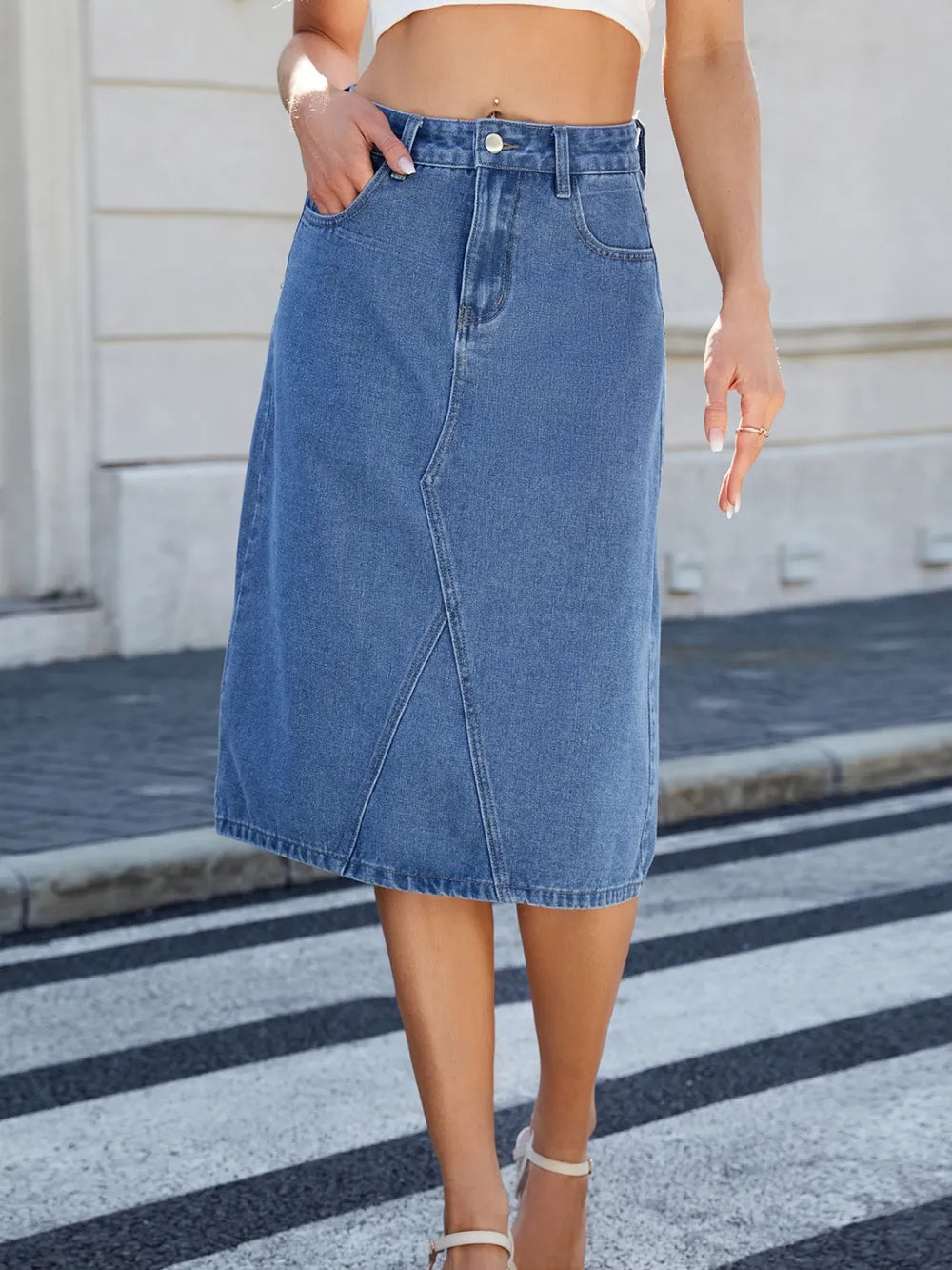 Slit Back Midi Denim Skirt (3)