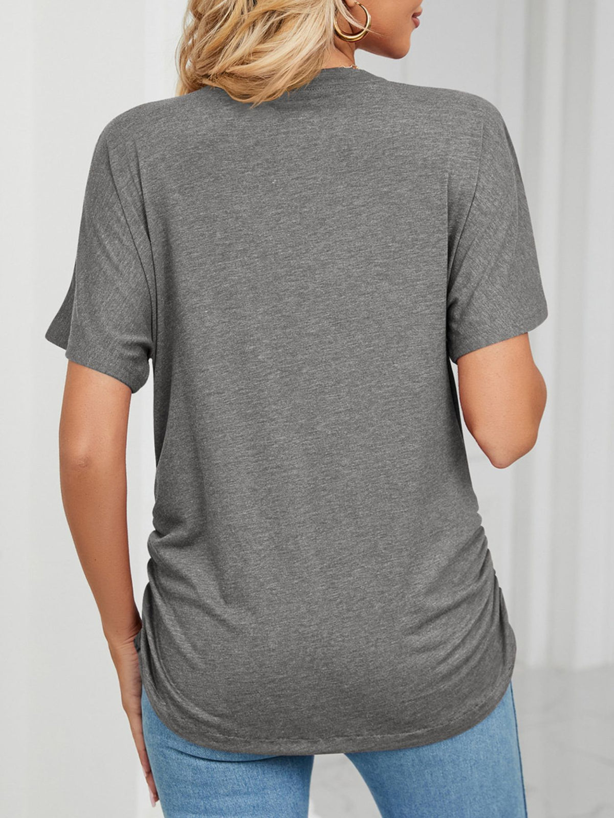 Casual V-neck Short Sleeve T-shirt (26)