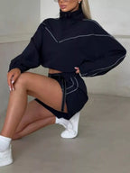 Drawstring Zip-up Jacket Shorts Set (10)