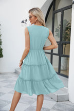 Contrast V-neck Sleeveless Tiered Dress (6)