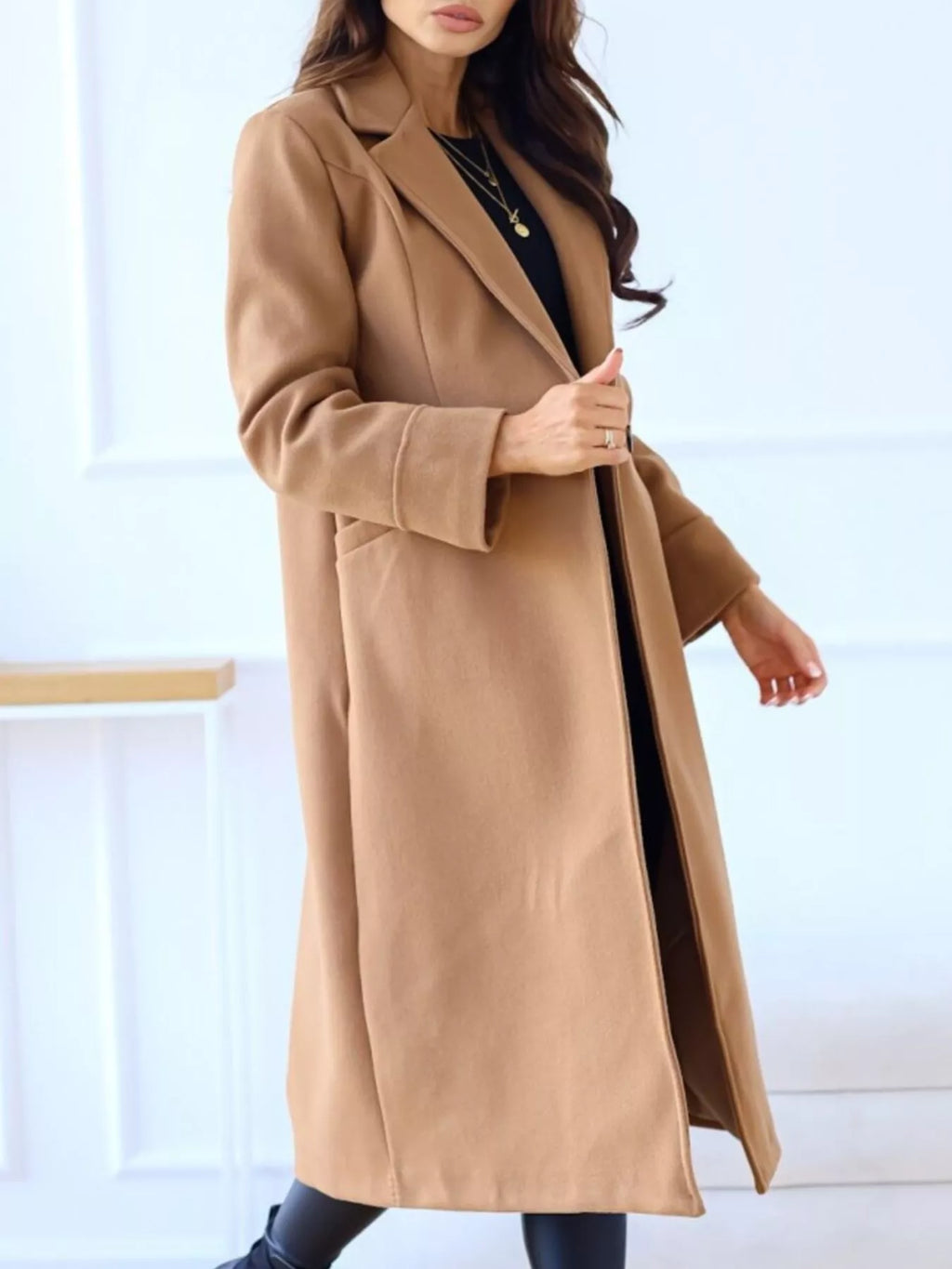 Lapel Collar Wool Blend Overcoat (5)