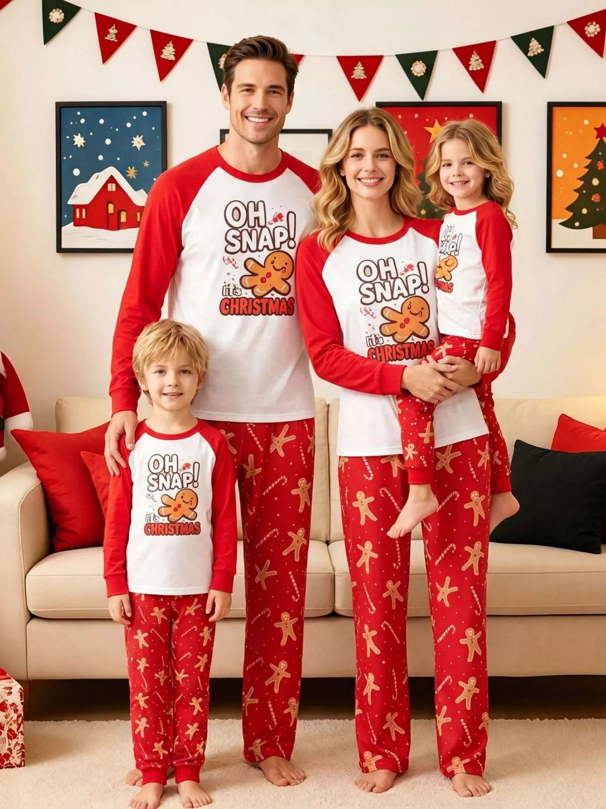 Family Matching Christmas Pajamas Set Gingerbread Man Print (3)