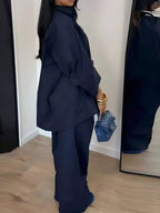 Button-down Shirt Wide-leg Pants Two-piece Set (3)