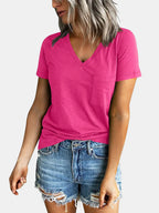 Pocketed V-neck Short Sleeve T-shirt (17)