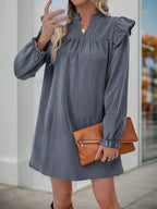 Ruffled Notched Long Sleeve Dress (23)