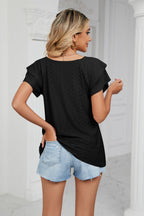 Eyelet Layered Flutter Sleeve V-neck Knit Top (15)