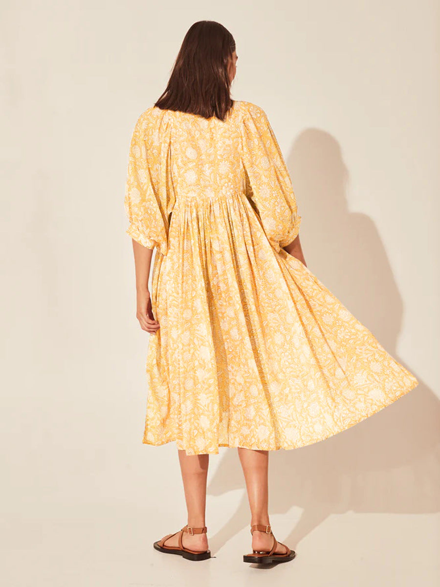 Floral Tie Neck Lantern Sleeve Dress (12)