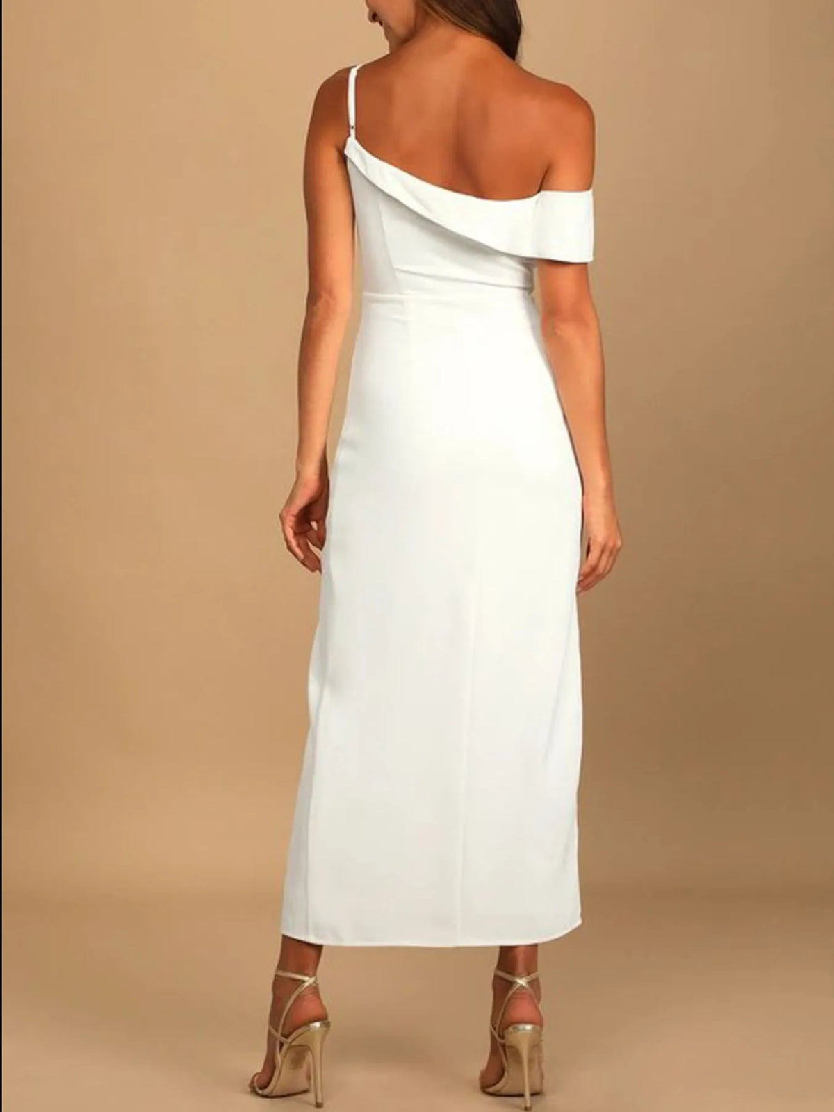 Split Asymmetrical Neck Midi Dress (4)