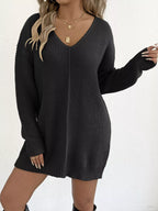 V-neck Ribbed Knit Sweater Dress (14)