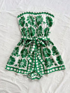 Printed Tube Tie Waist Romper (3)