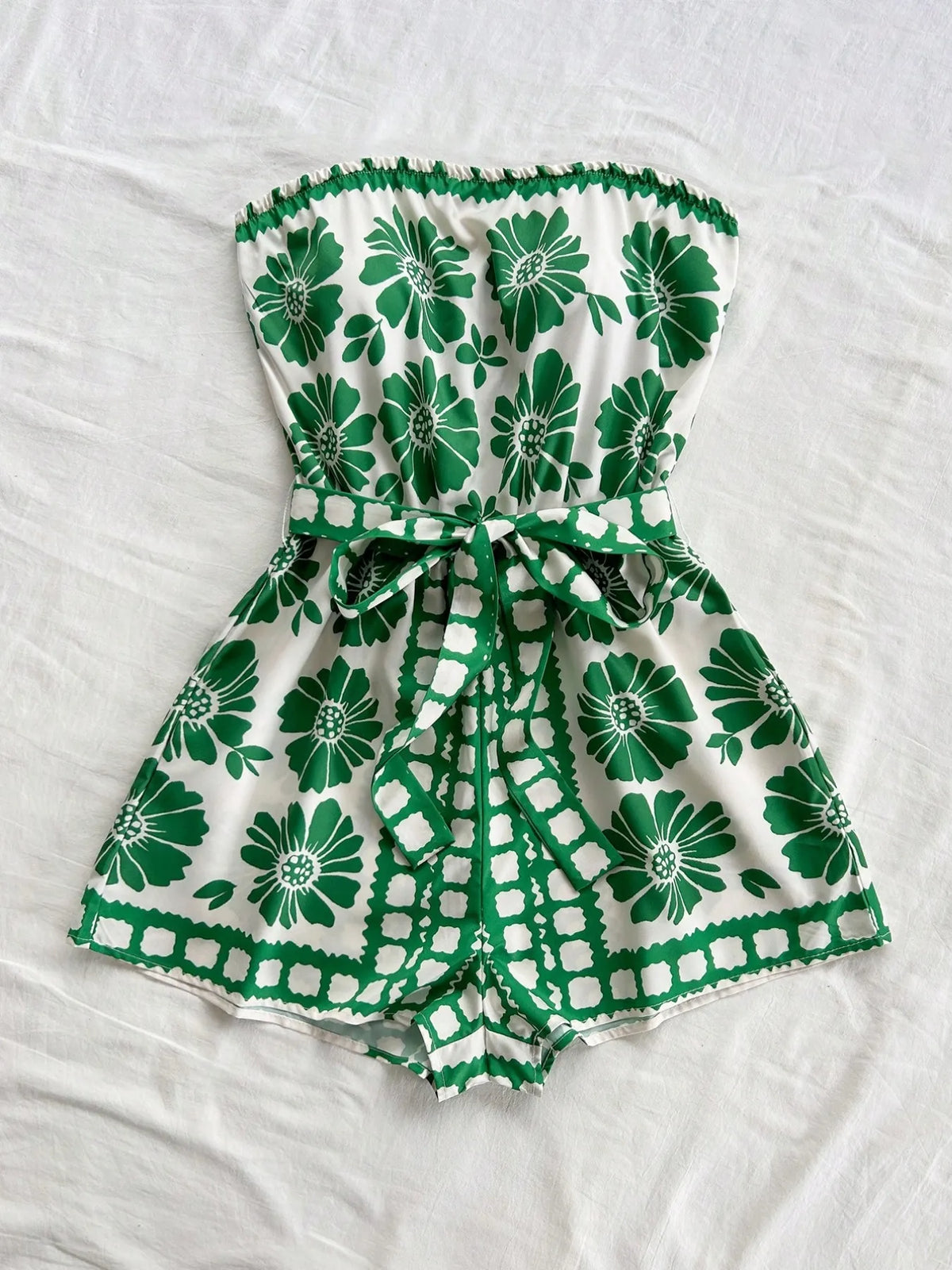 Printed Tube Tie Waist Romper (3)