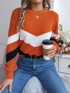 Chevron Stripe Block Round Neck Sweater