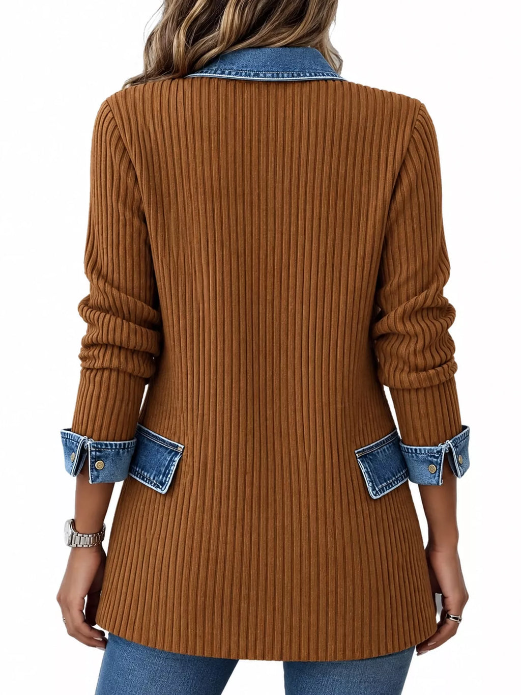 Full Size Denim Trim Ribbed Knit Cardigan Plus (10)