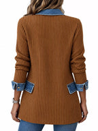 Full Size Denim Trim Ribbed Knit Cardigan Plus (10)