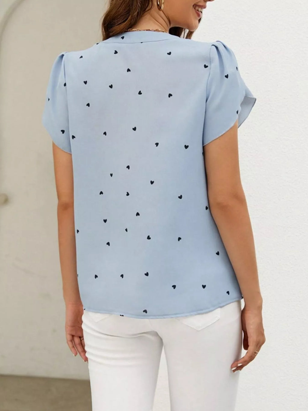 Heart Print Petal Sleeve Blouse (14)