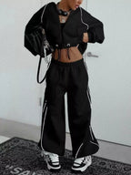 Cropped Zip-up Hoodie Wide-leg Sweatpants Lounge Set (7)