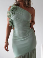 One-shoulder Ruffle Trim Maxi Dress (5)