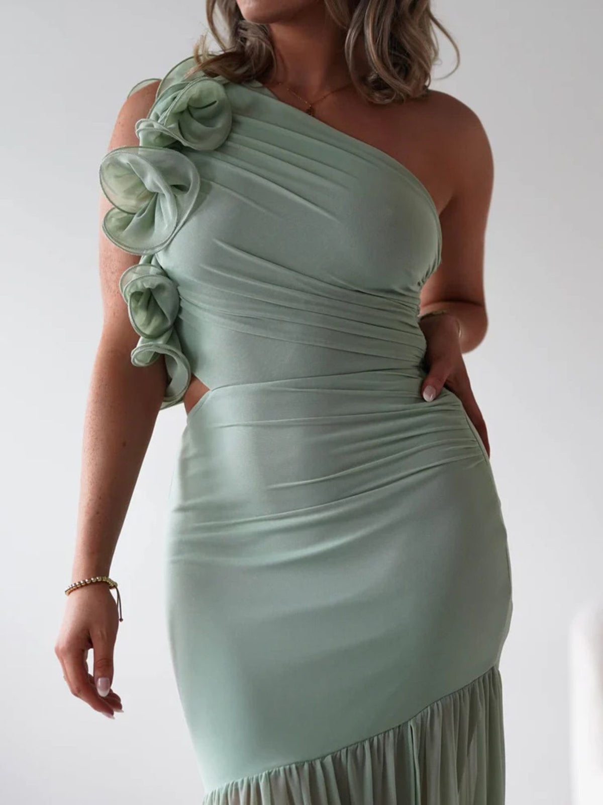 One-shoulder Ruffle Trim Maxi Dress (5)