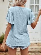Round Neck Flutter Sleeve Blouse (10)