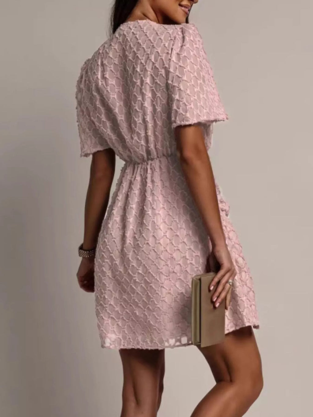 Textured V-neck Ruched Mini Dress (2)