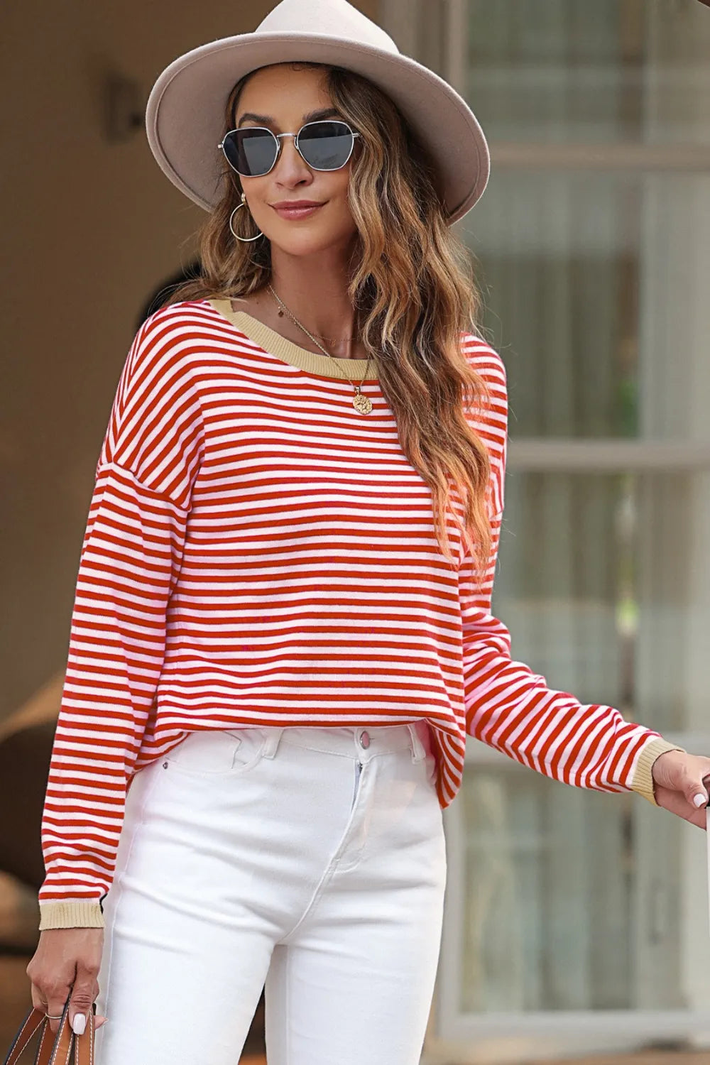 Striped Round Neck Drop Shoulder T-shirt (4)