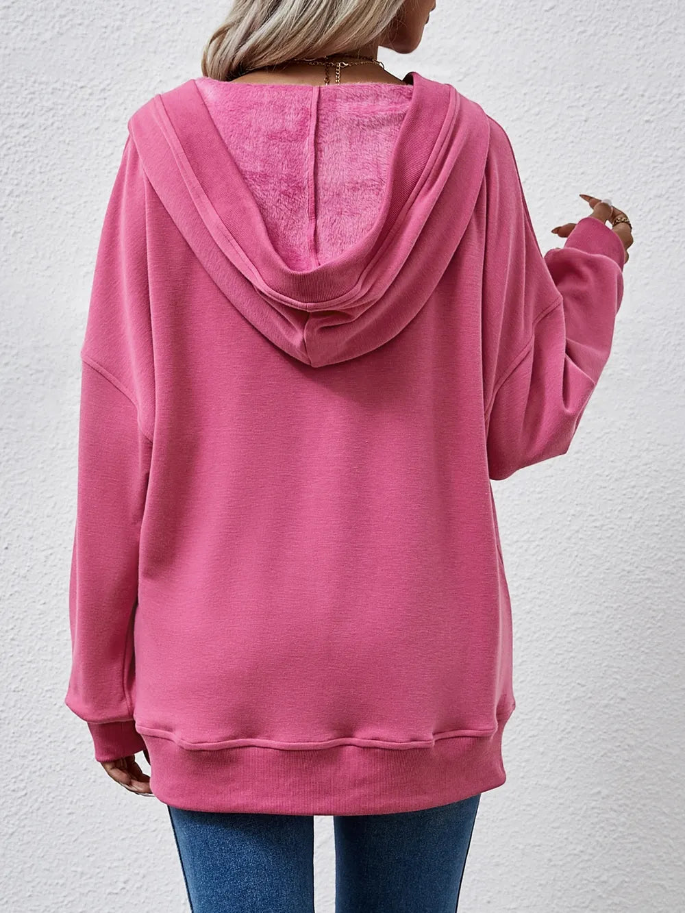 V-neck Drop Shoulder Long Sleeve Hoodie (6)