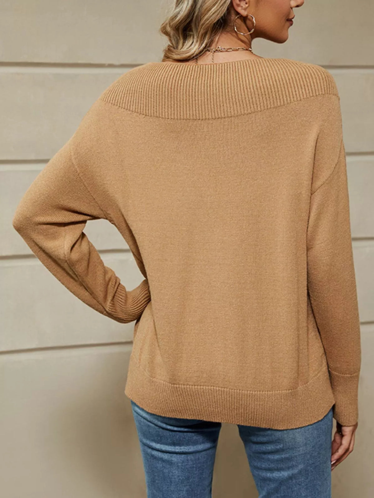 Ribbed Knit Dropped Shoulder Sweater (10)