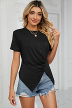 Ruched Round Neck Short Sleeve T-shirt (11)