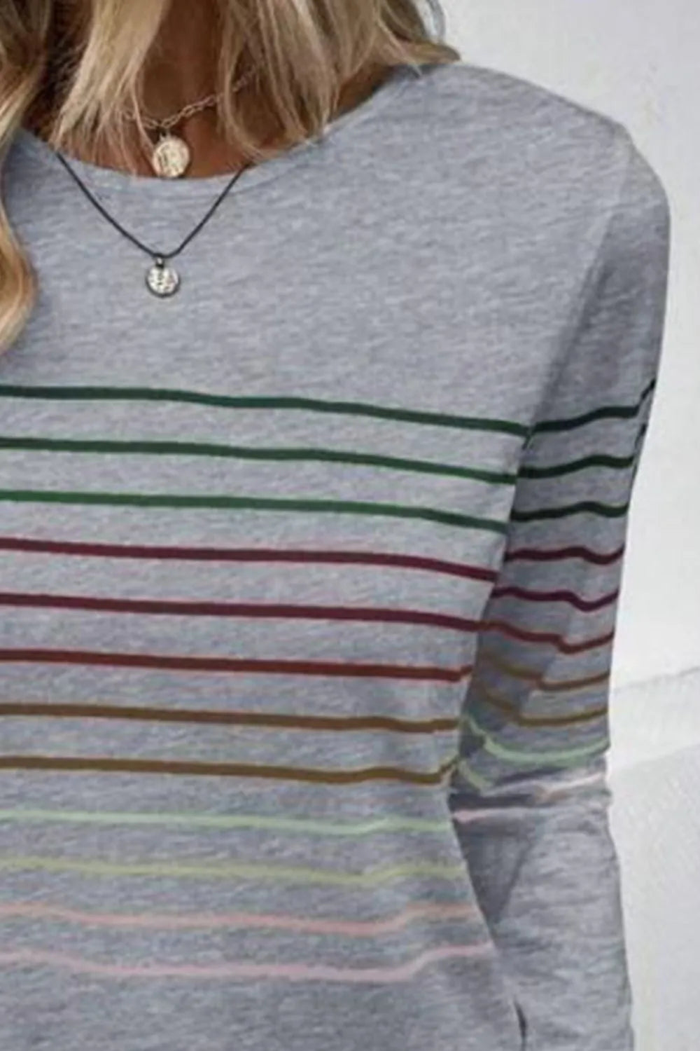 Striped Round Neck Long Sleeve T-shirt (17)
