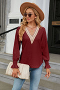 V-neck Flounce Sleeve Blouse