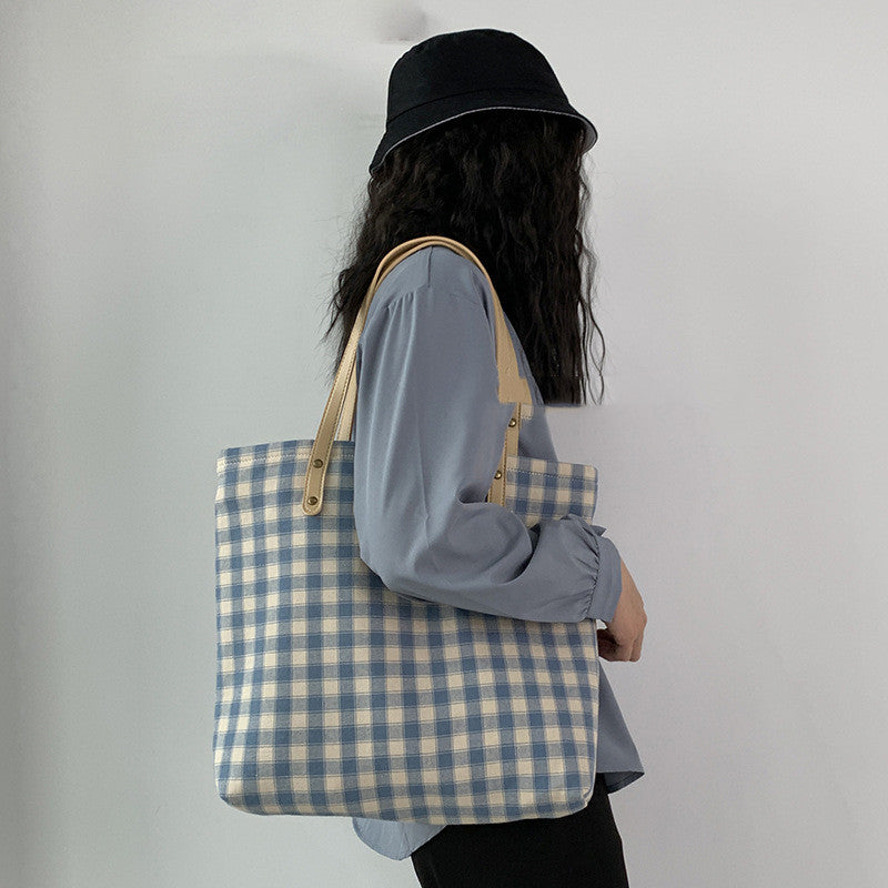 Checkered One-shoulder Large-capacity Canvas Bag variant CJNS145538501AZ