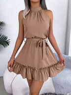 Halter Neck Ruffle Hem A-line Dress (7)