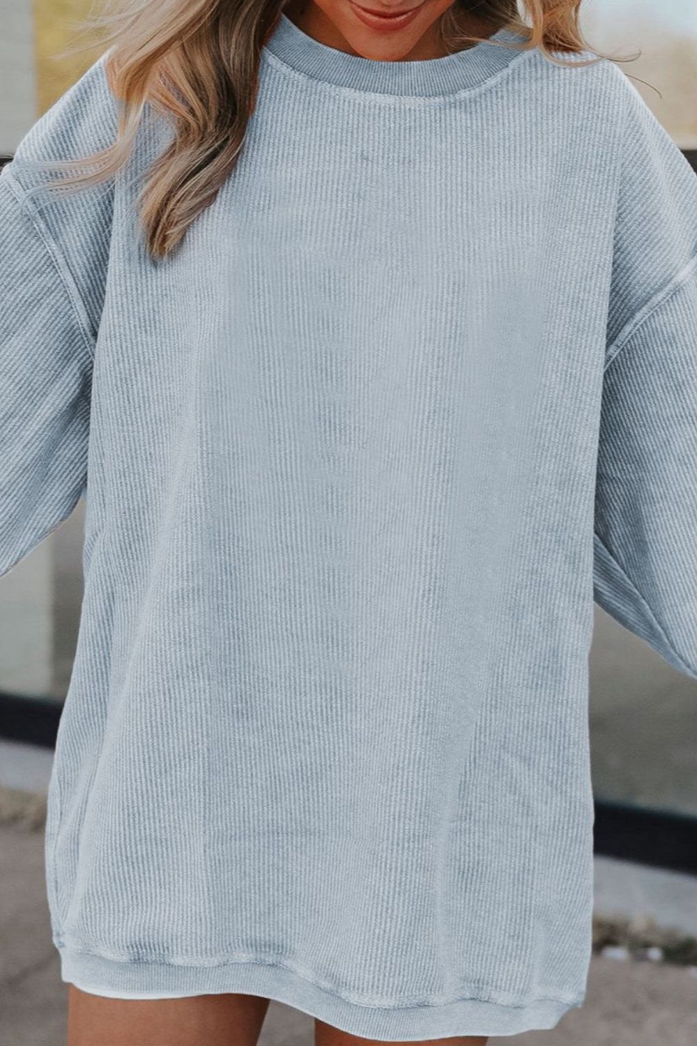 Ribbed Round Neck Drop Shoulder Sweatshirt (5)