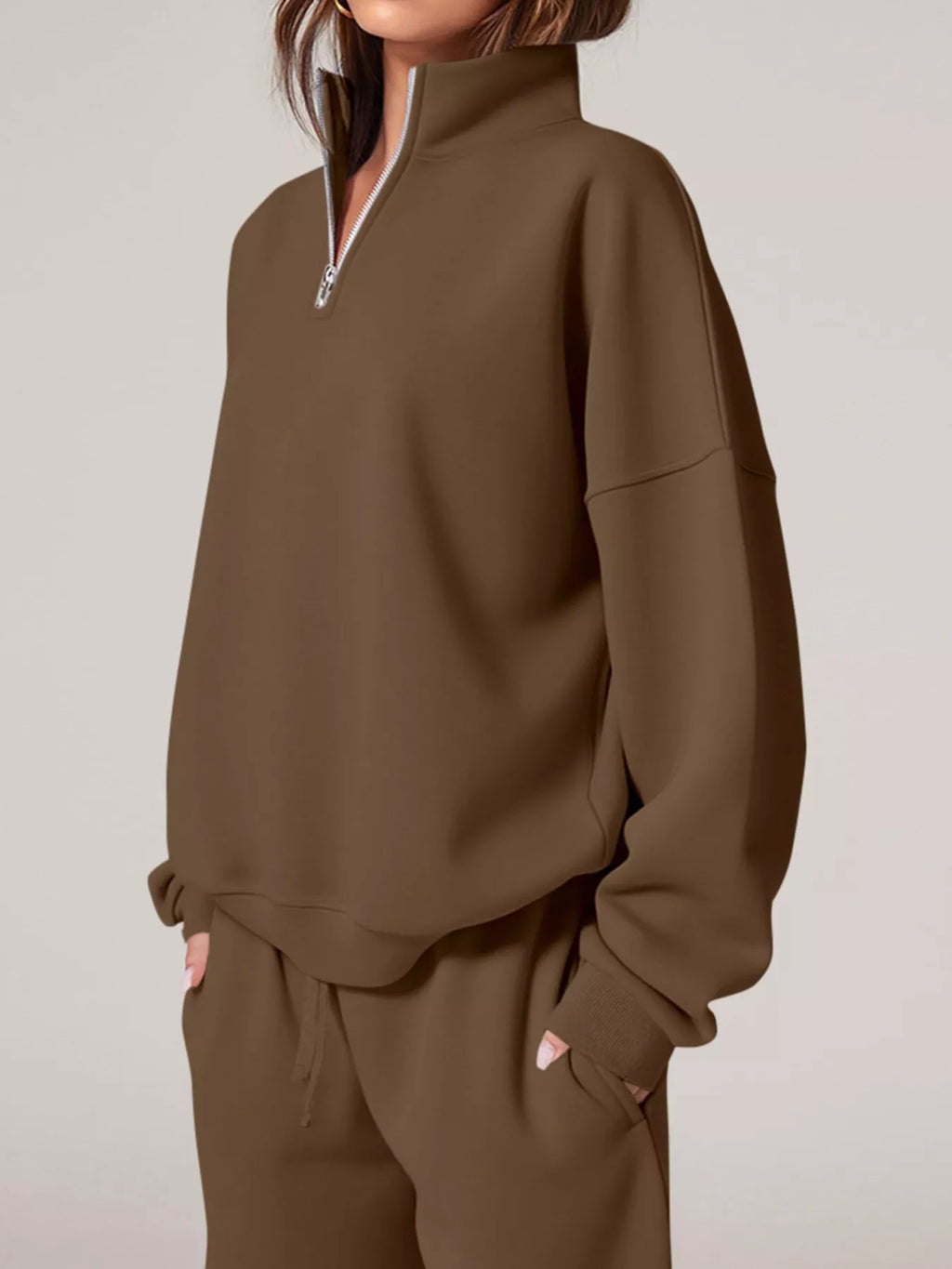 Half-zip Sweatshirt Wide-leg Sweatpants Set (2)