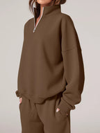 Half-zip Sweatshirt Wide-leg Sweatpants Set (2)