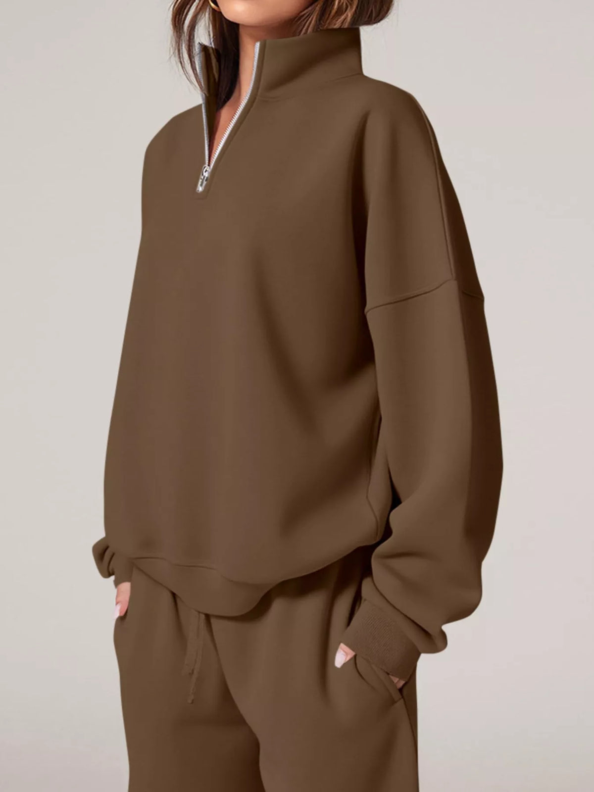 Half-zip Sweatshirt Wide-leg Sweatpants Set (2)