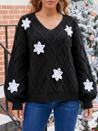 Snowflake Textured V-neck Sweater (6)