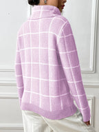 Plaid Turtleneck Long Sleeve Sweater (5)