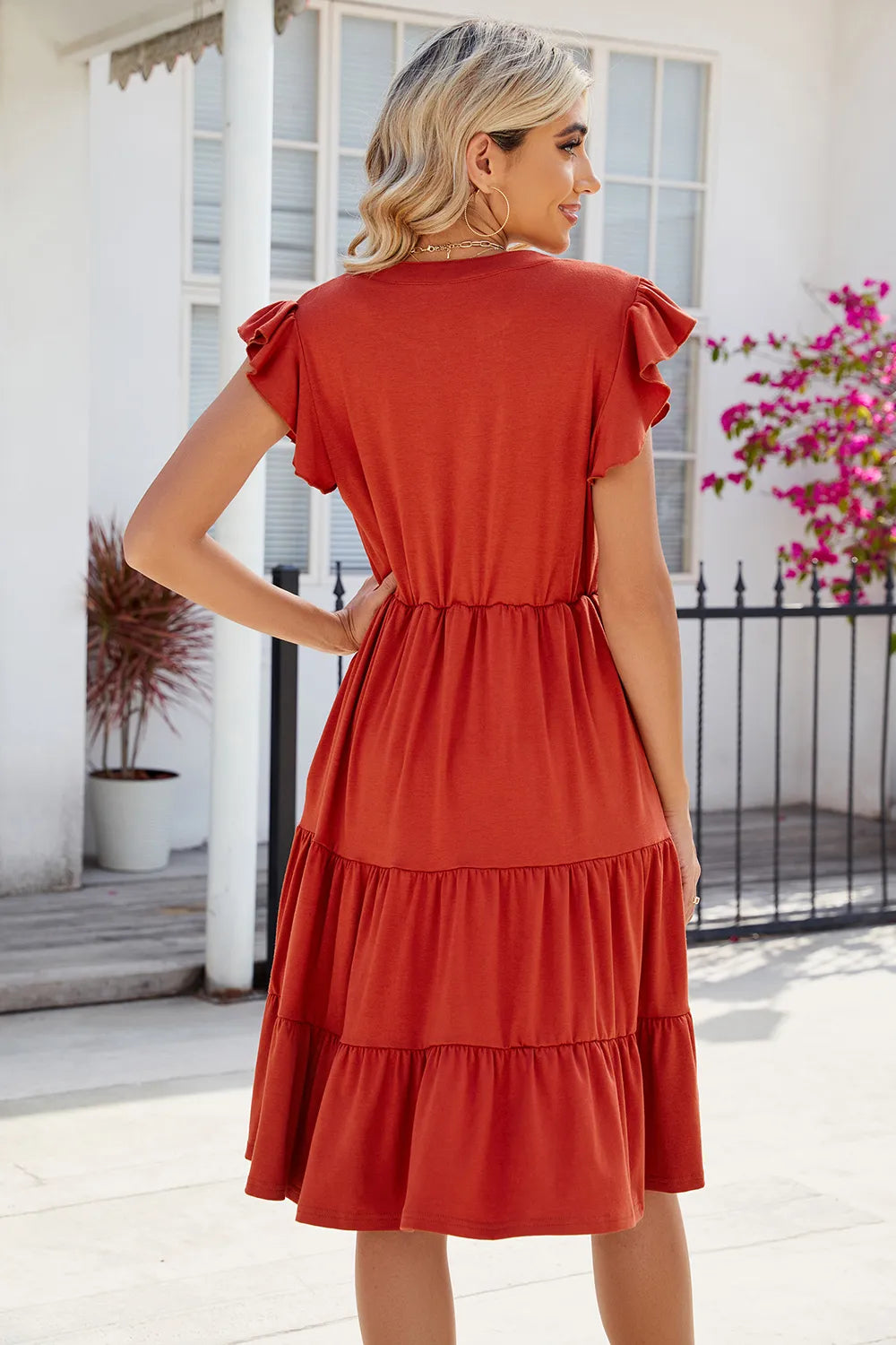 Ruched Notched Cap Sleeve Dress (16)