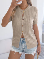 Cable Knit Button Down Short Sleeve Cardigan (9)
