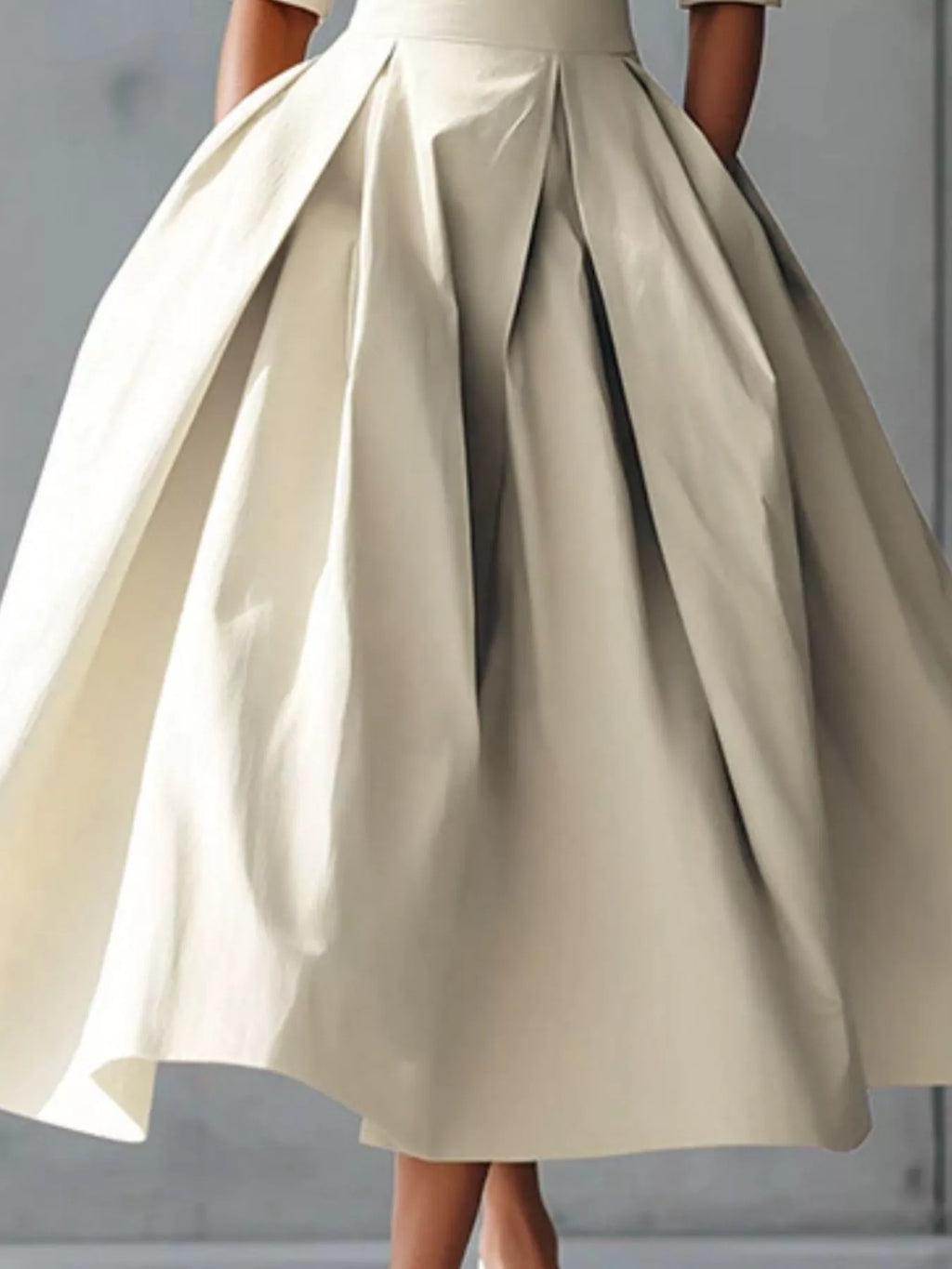 Round Neck A-line Midi Dress (9)