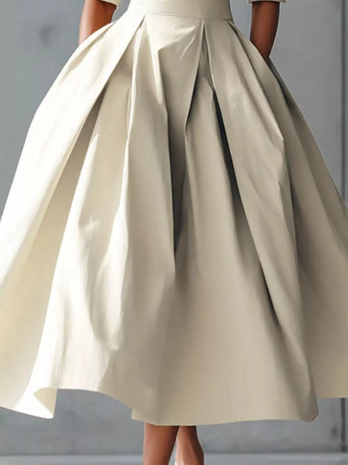 Round Neck A-line Midi Dress (9)