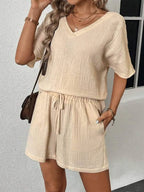 V-neck Half Sleeve Top Shorts Set (4)