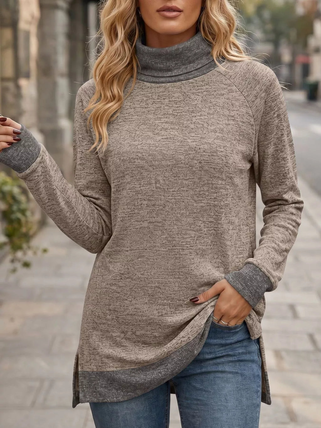 Turtleneck Raglan Sleeve T-shirt (3)