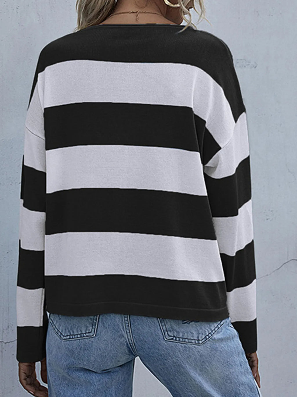 Striped Casual Long Sleeve Knit Top (8)
