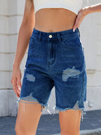 Distressed Raw Hem Denim Shorts (6)