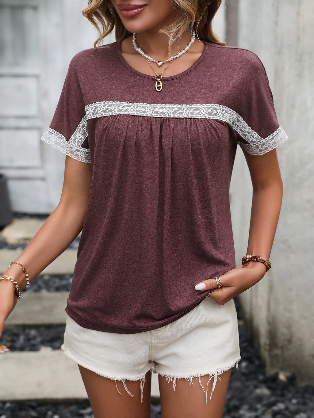 Contrast Round Neck Short Sleeve Tee (8)