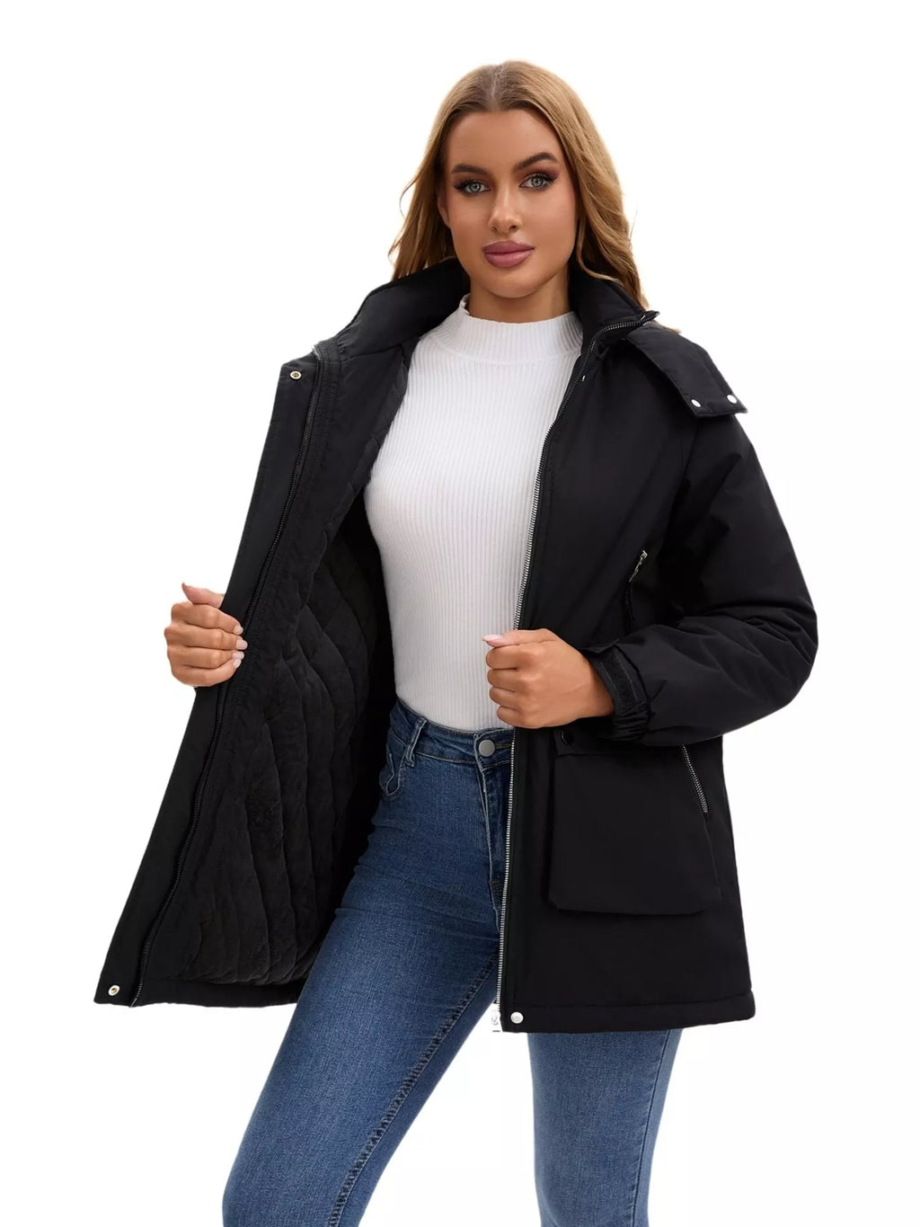Full Size Zip Up Hooded Parka Outerwear Plus (13)