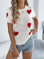 Heart Round Neck Short Sleeve Knit Top (5)
