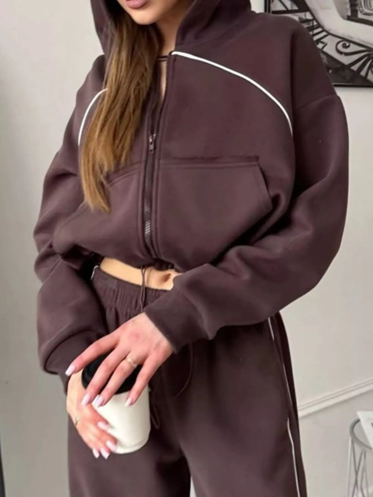 Fleece Zip-up Hoodie Joggers Set (16)